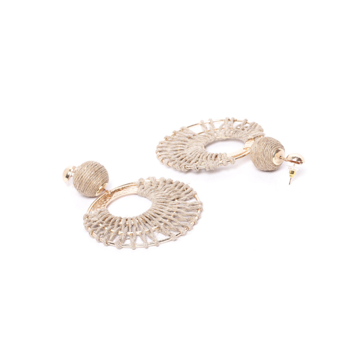 WHE Minimal Cowry Jute Earring With Green Hand Embroidery