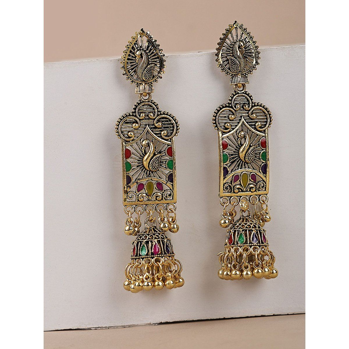 Brown - Nikhat Handcrafted GS Fabart Jhumki Earrings
