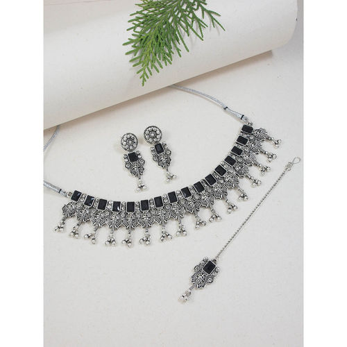Buy I Jewels Ethnic Stylish Boho Silver Oxidised Choker Necklace