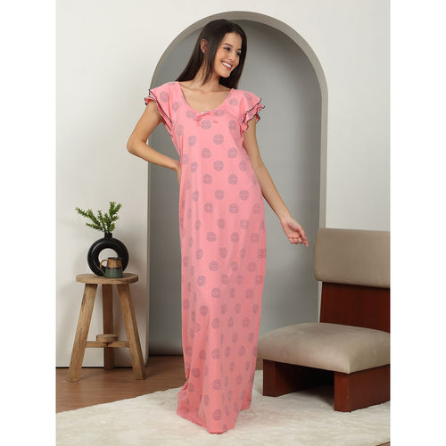 Buy Sweet Dreams Women Peach Full Length Cotton Night Dress Online