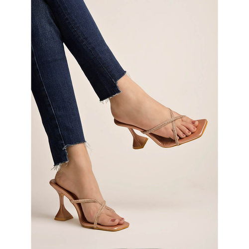 Buy Shoetopia Upper Embellished Strap Rose-Gold Heels for Women