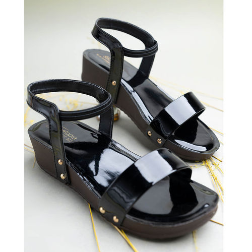 Buy Shoetopia Women Black Solid Wedge Heel Sandals Online