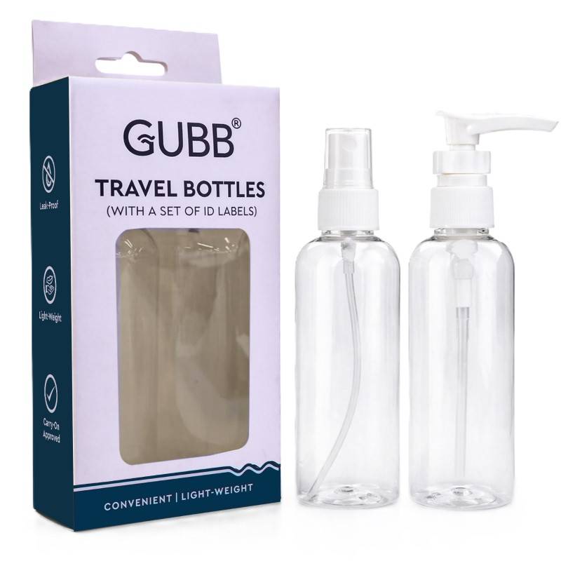 GUBB Travel Bottles Set For Toiletries & Cosmetics Leak Proof With ID Stickers