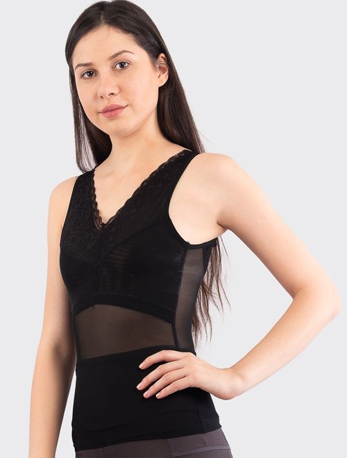 Buy Da Intimo Women Black Self Design Slimming Camisole Shapewear