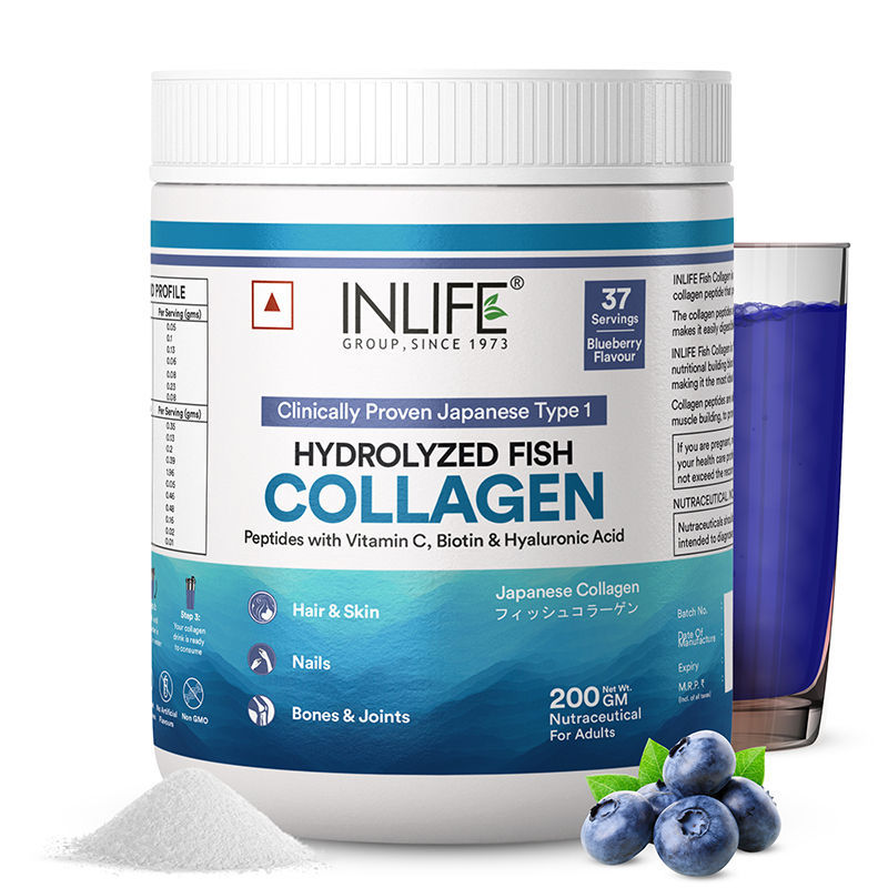 Inlife Japanese Fish Collagen Powder for Skin & Hair Collagen Supplements (Blueberry)