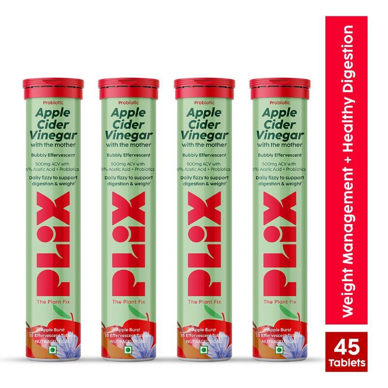 Plix Probiotics+ ACV Apple Cider Vinegar Effervescent Tablets - Digestive Support & Manage Weight
