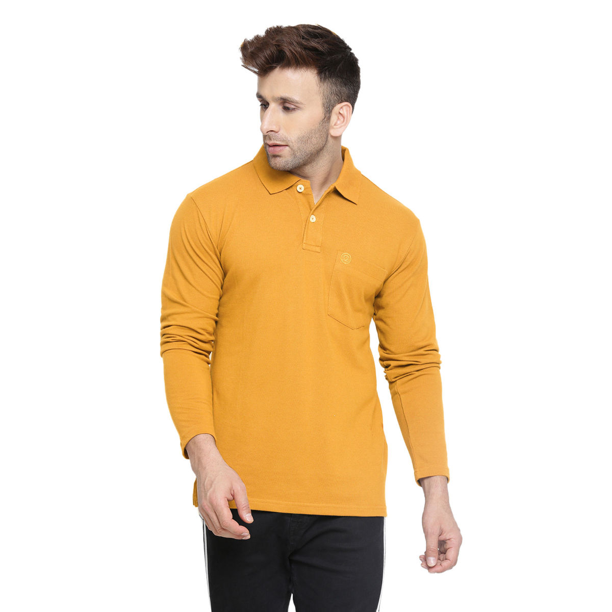 CHKOKKO Mustard Polo Collar T-Shirt (S)