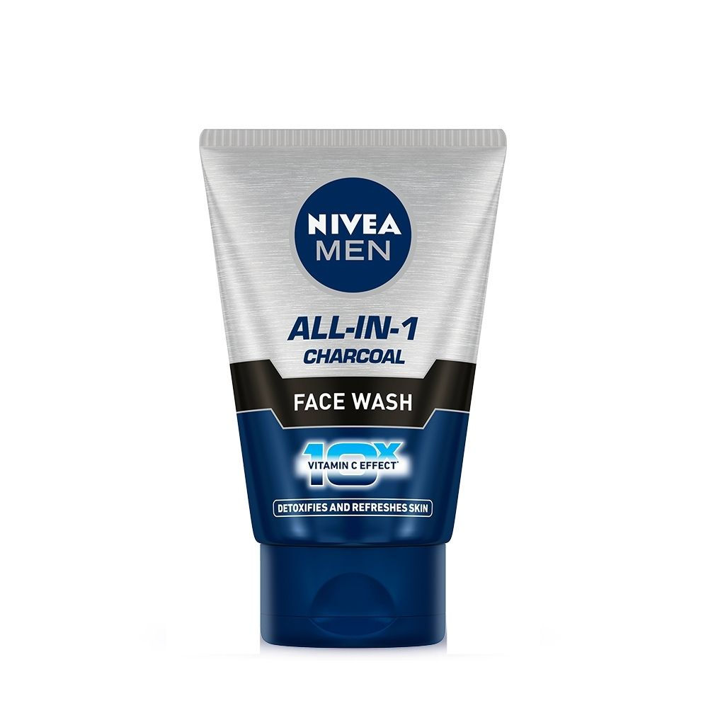 NIVEA Men Face Wash, All in 1 Charcoal, to Detoxify & Refresh Skin with 10x Vitamin C Effect