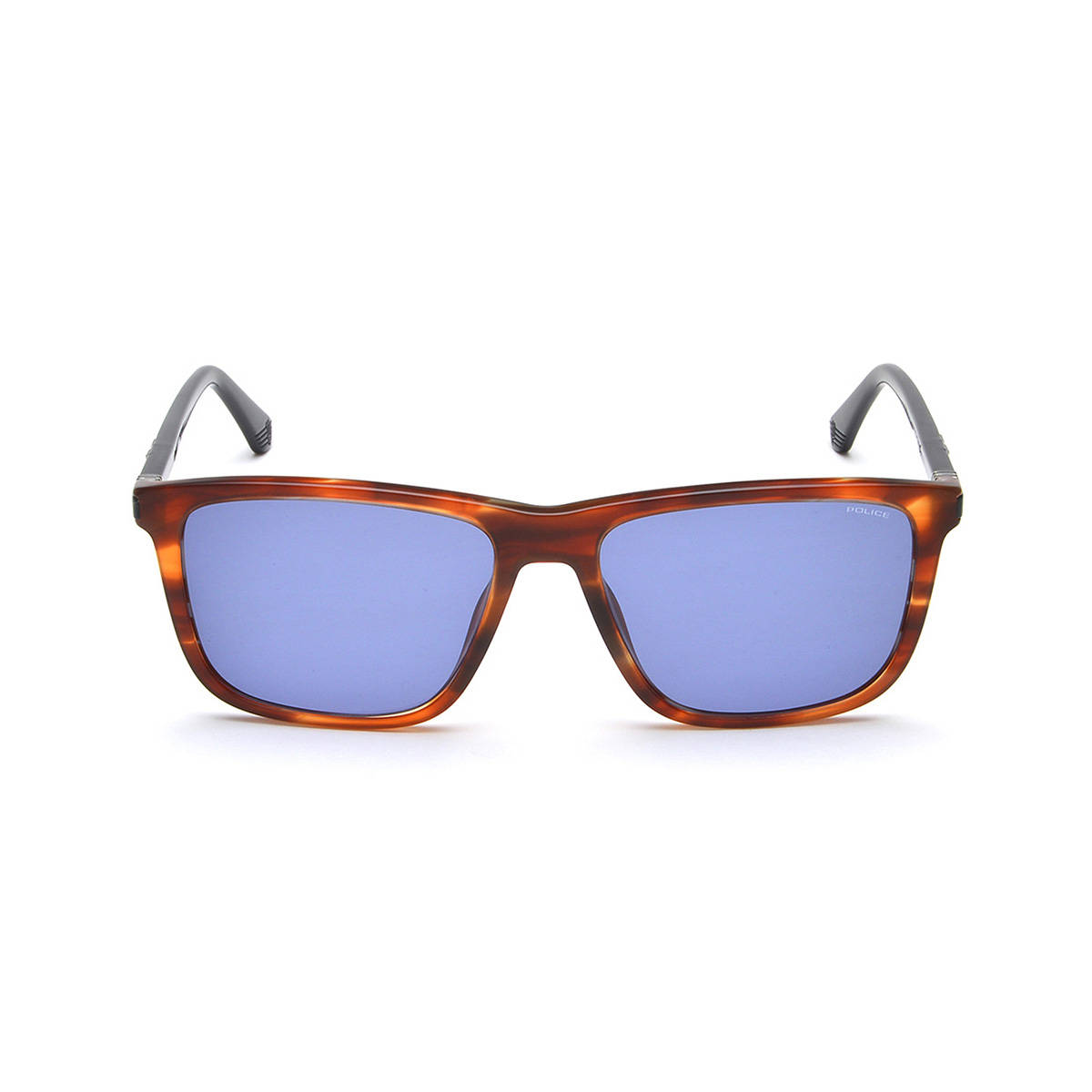 Police Blue Lens Square Sunglass Shiny Brown Demi Frame (57)