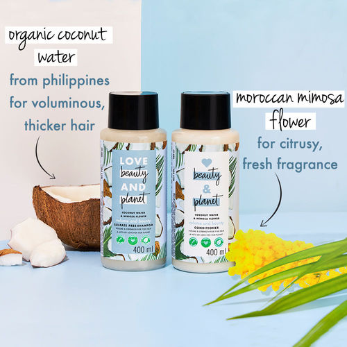Love Beauty And Planet Volume and Bounty Shampoo and Conditioner, Coconut  Water & Mimosa Flower, 13.5 oz, 2 ct : : Beauty & Personal Care