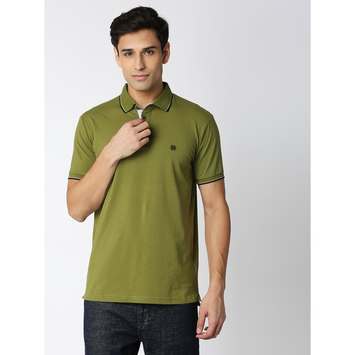 Buy Dragon Hill Olive Jersey Polo T-shirt With A Tipping Collar Online