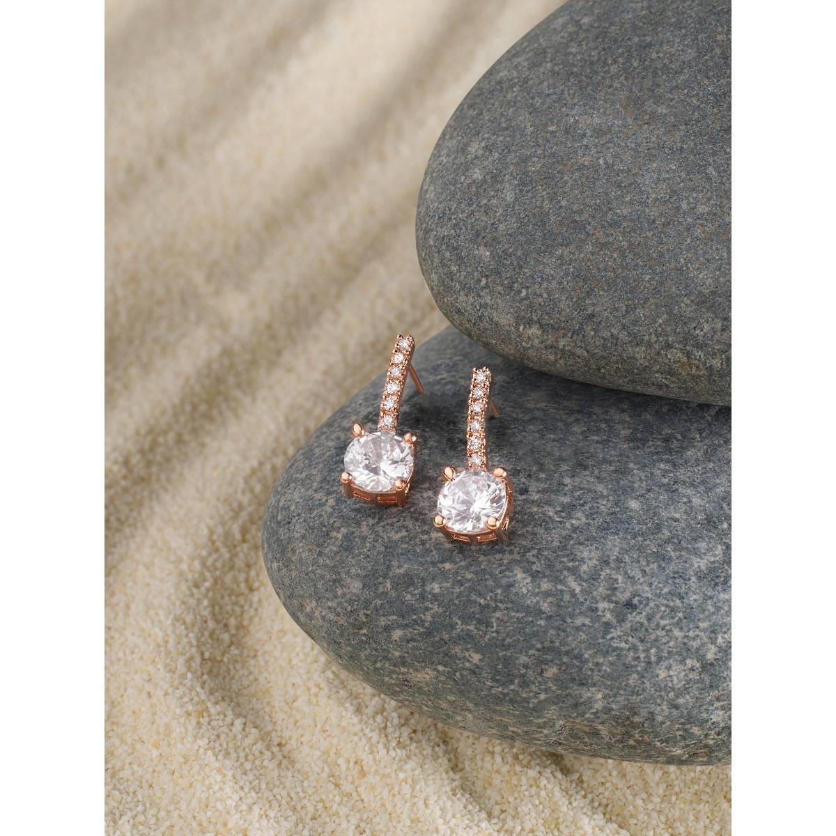 Zaveri Pearls Rose Gold Tone Cubic Zirconia Embellished Brass Studs Earrings-ZPFK17162