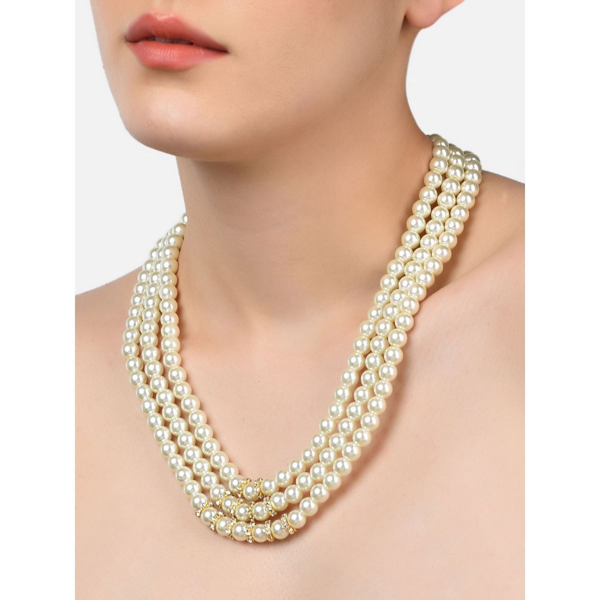 Gemstone Golden Gold Plated Pearl Necklace, Size: 18
