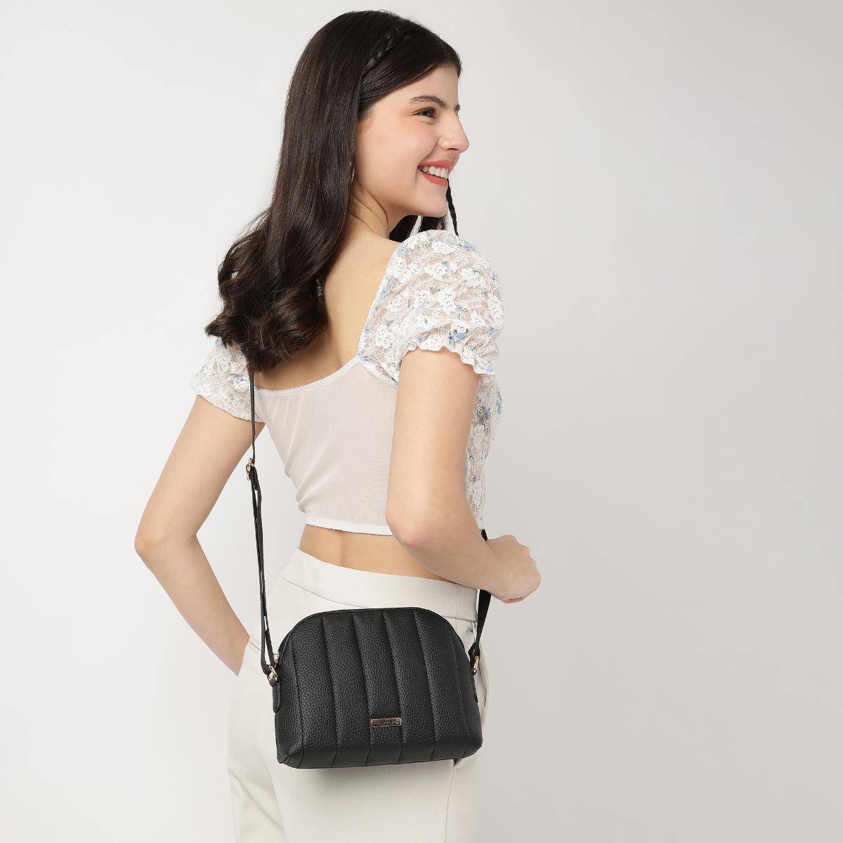 Fastrack Quilted Black Sling Bag For Women