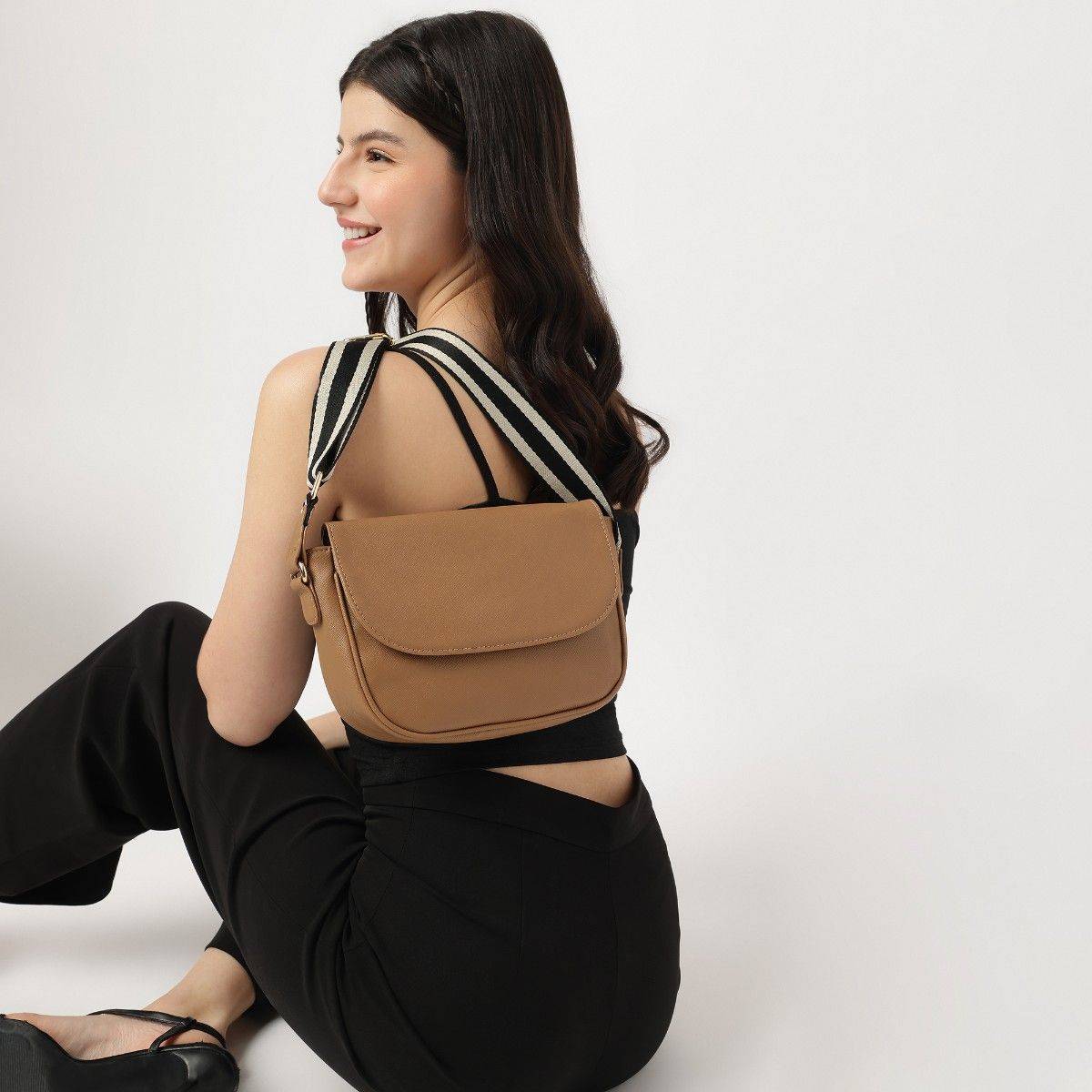 Fastrack Tan Textured Everyday Sling Bag for Women