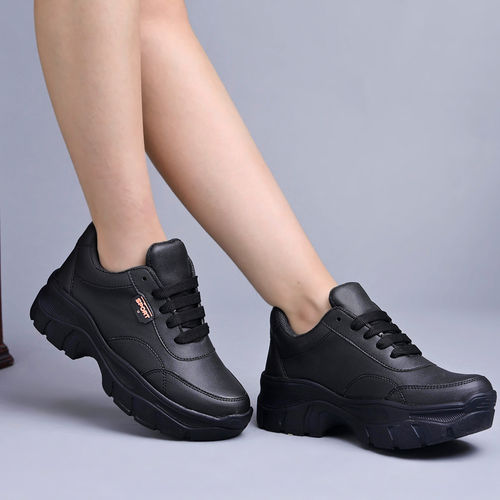 Buy Shoetopia Lace-Up Detail Black Chunky Sneakers for Women Online