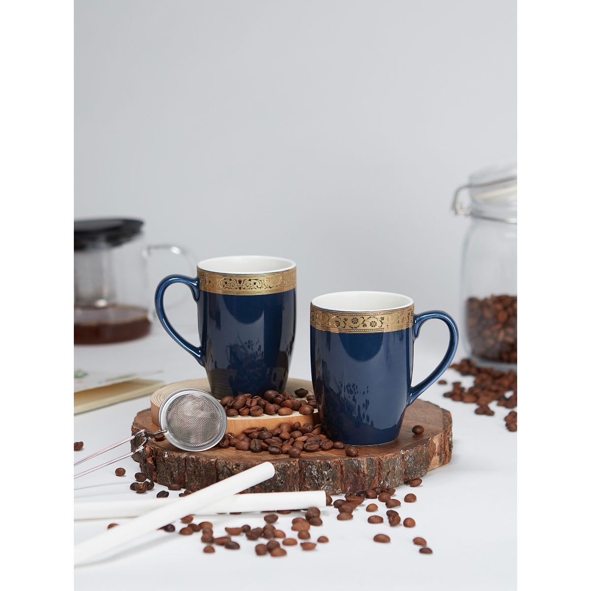 Vola Scarlet Mugs with Golden Border (Set of 2) 230ml (Persian Blue