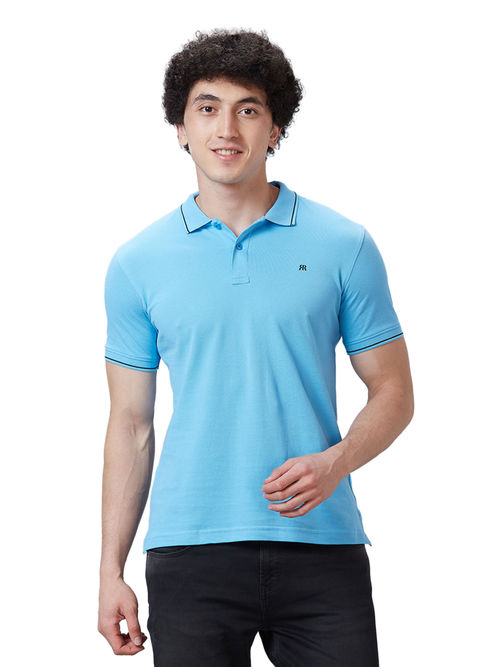 Raymond Contemporary Fit Solid Medium Blue T-Shirt