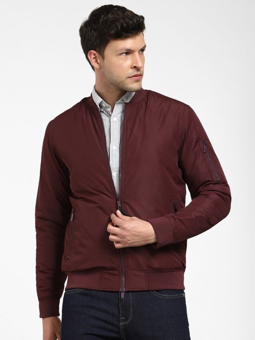 Selected Men Solid Casual Maroon Jacket