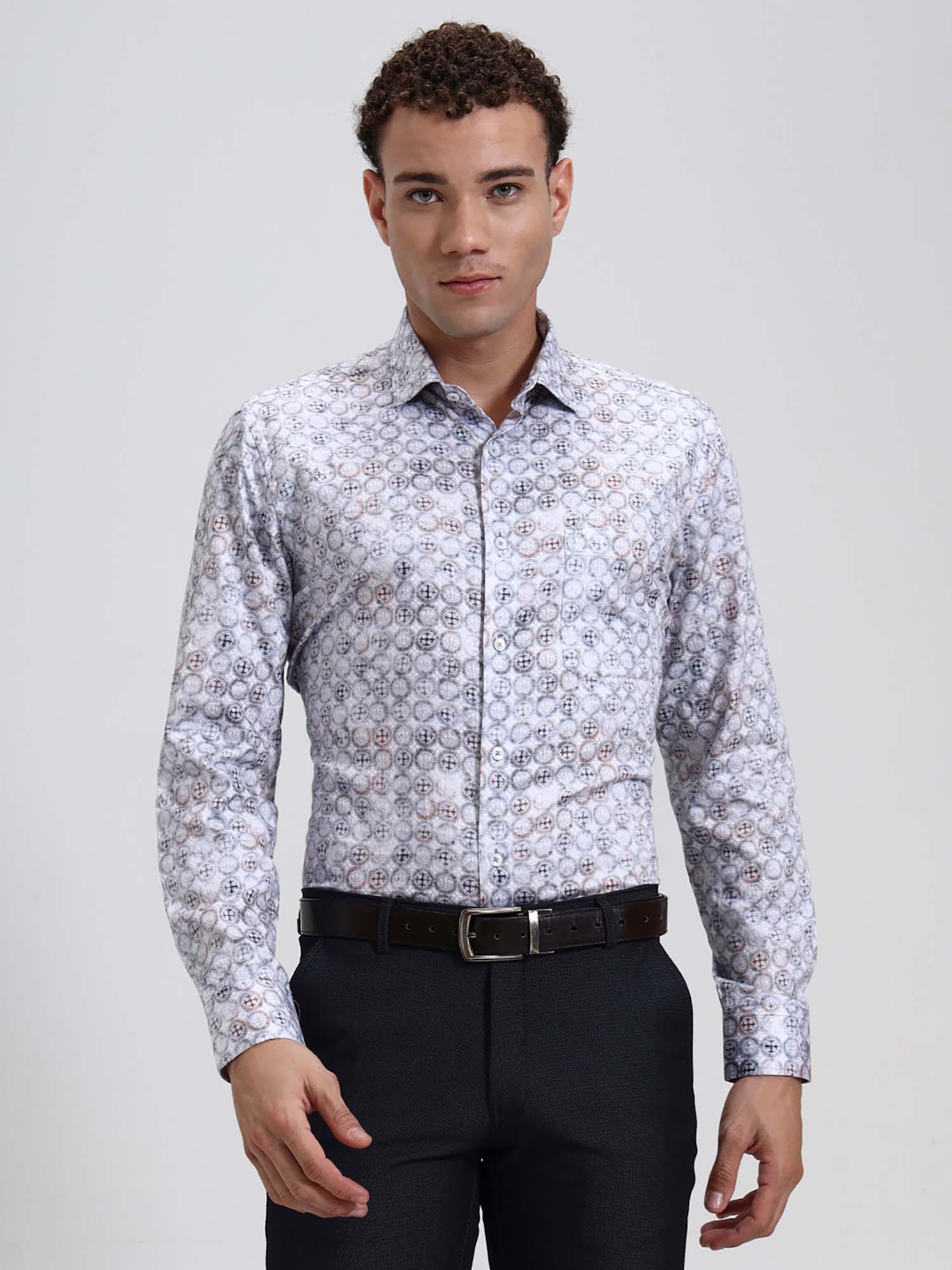 Buy Metal Men Grey Printed Formal Shirt Online