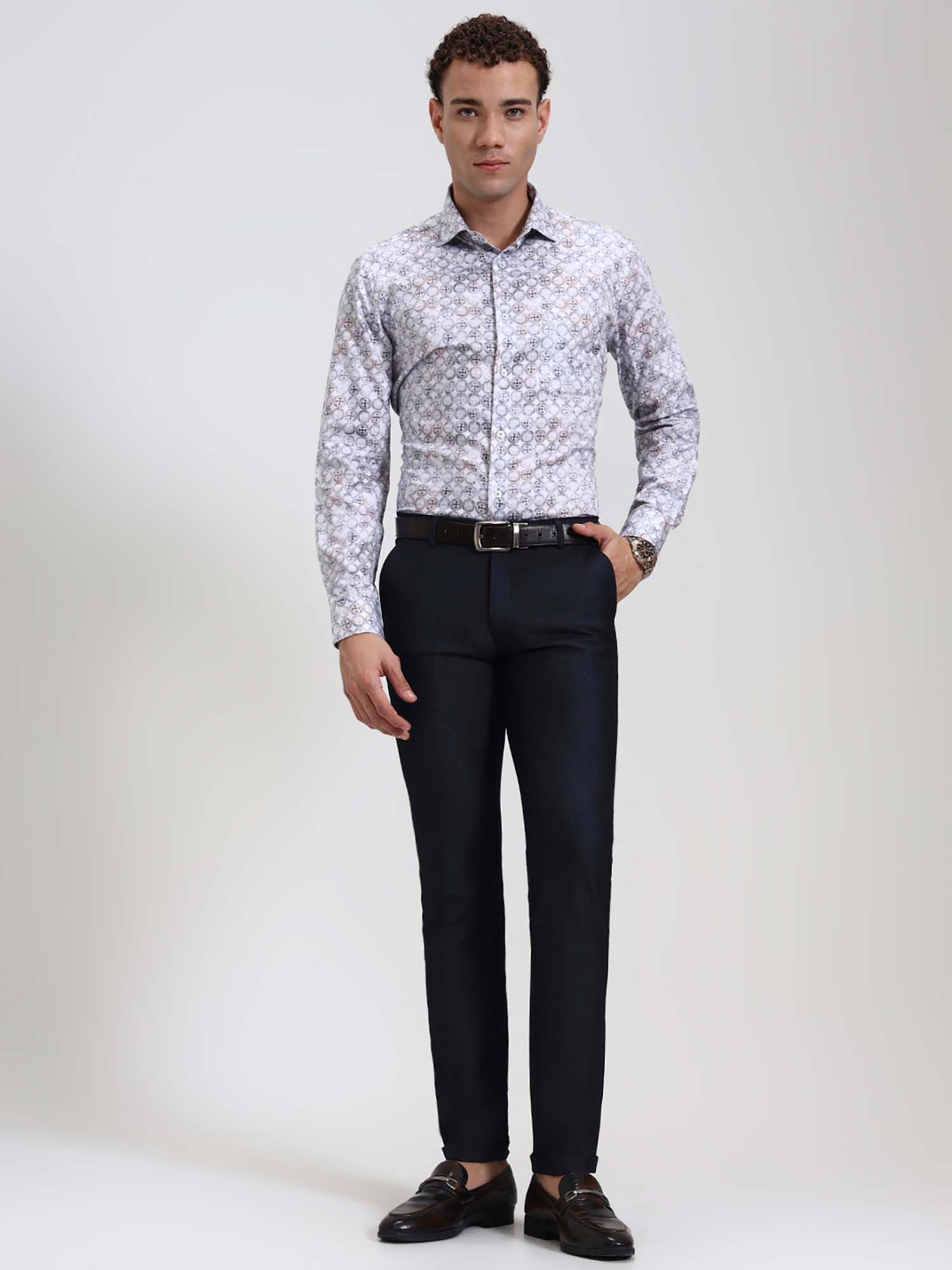 Buy Metal Men Grey Printed Formal Shirt Online