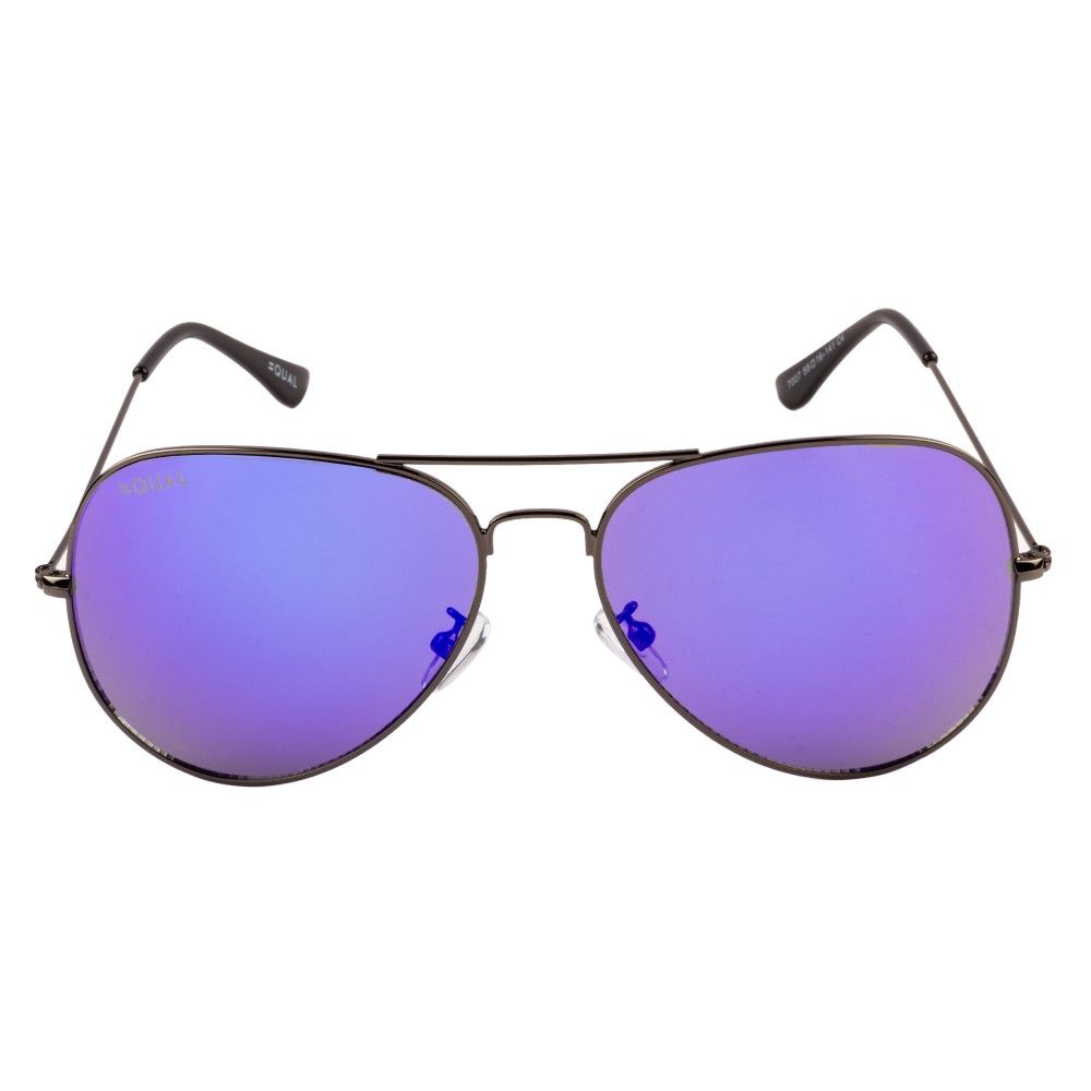 Equal Blue Color Sunglasses Aviator Shape Full Rim Black Frame