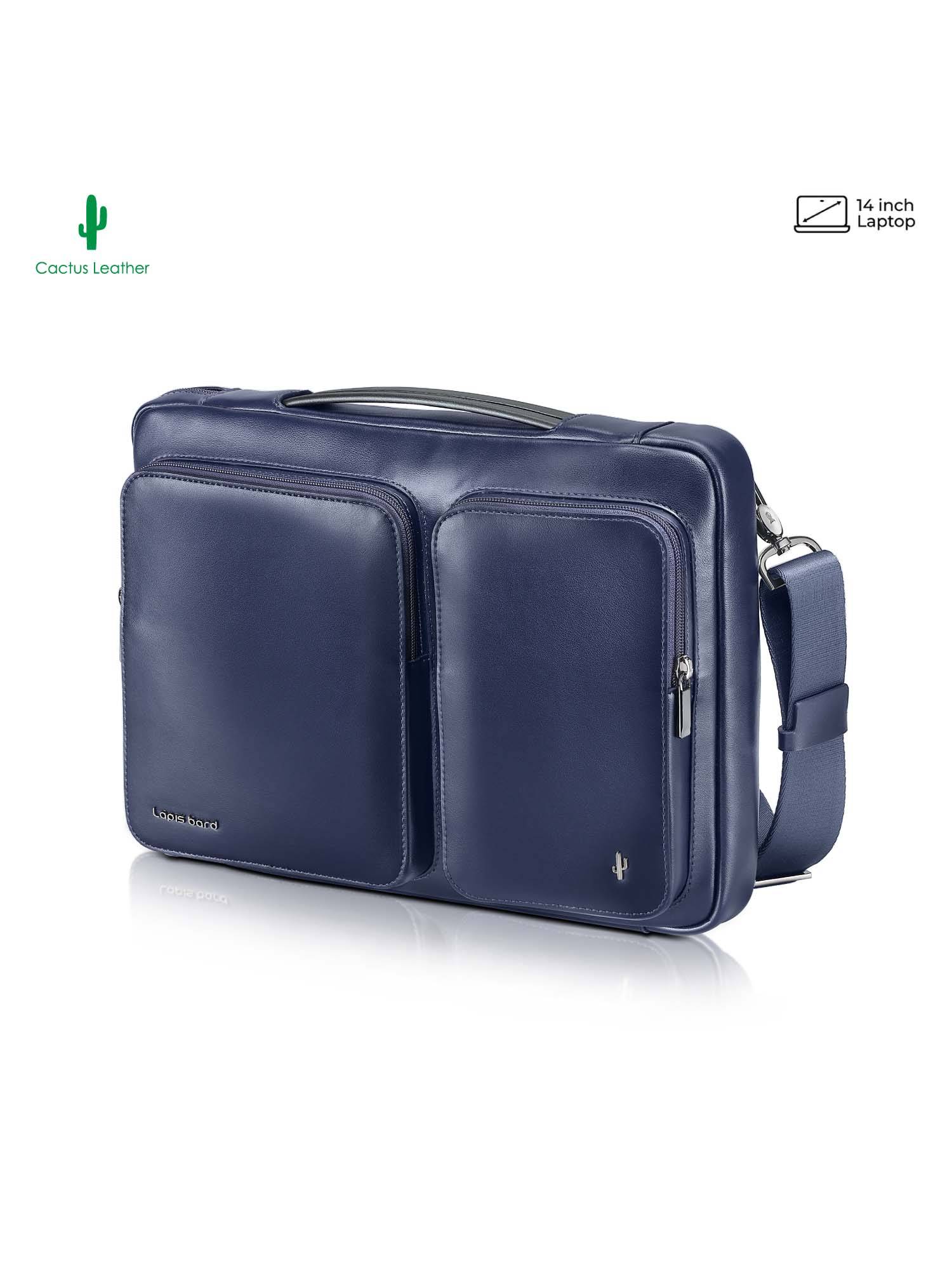Lapis Bard Crossover Desert Bloom Cactus Leather Laptop Bag With Shoulder Strap - Navy Blue