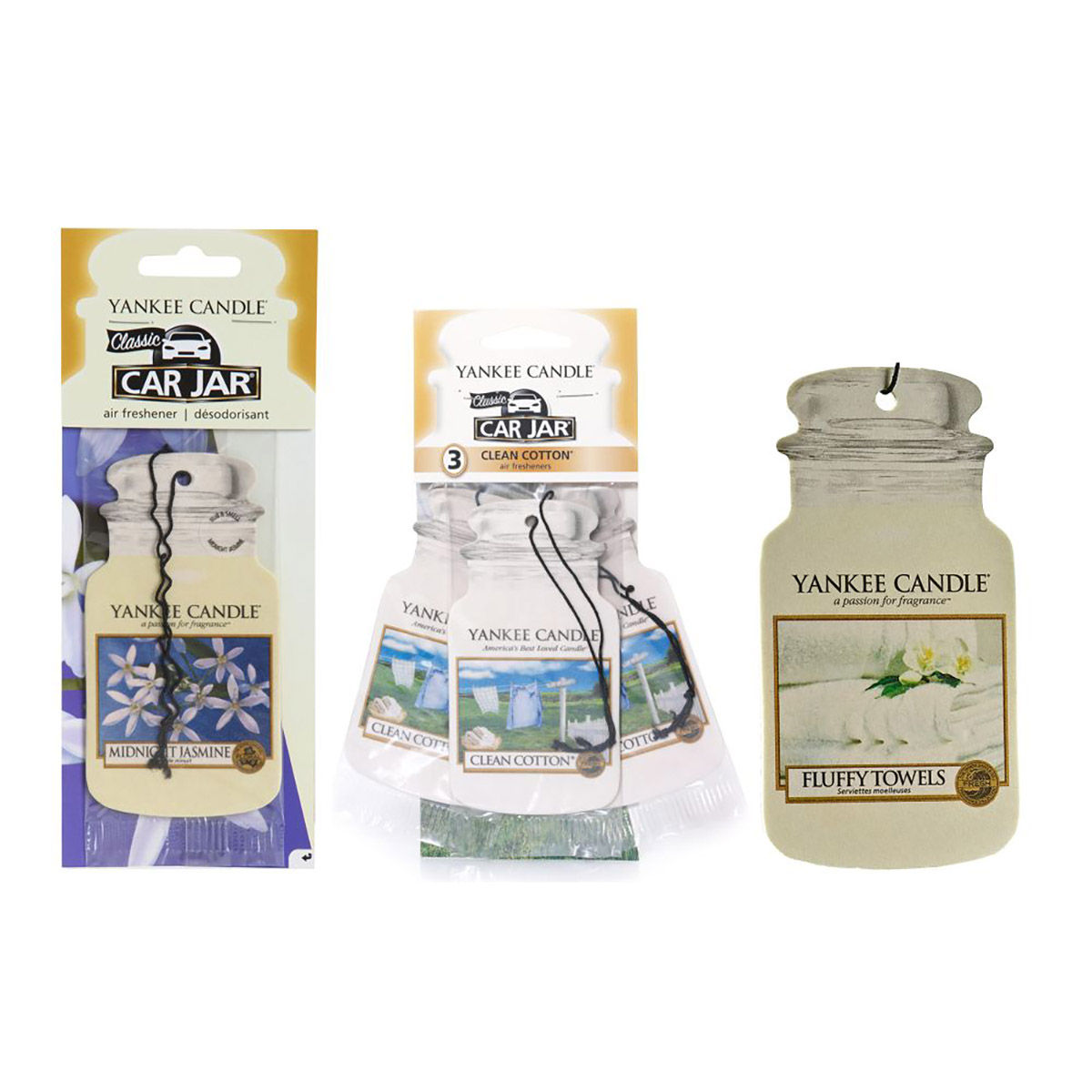 Buy Yankee Candle Car Jar Air Freshener- Pk of 3- Clean Cotton, Midnight  Jasmine, and Fluffy Towels Online