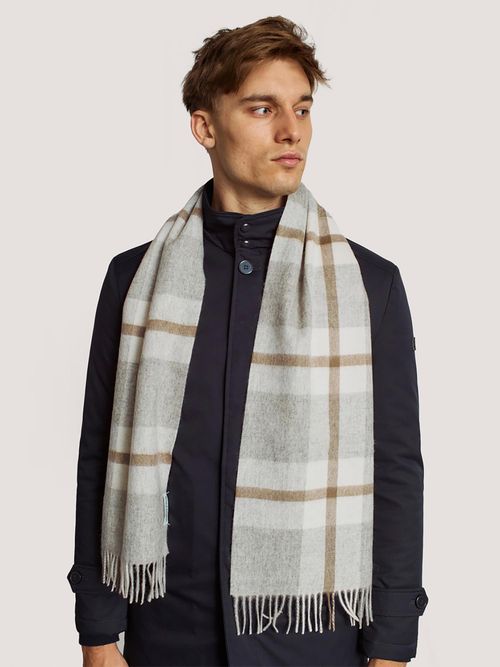 Bruun Stengade Men Grey Checked Fringed Scarf