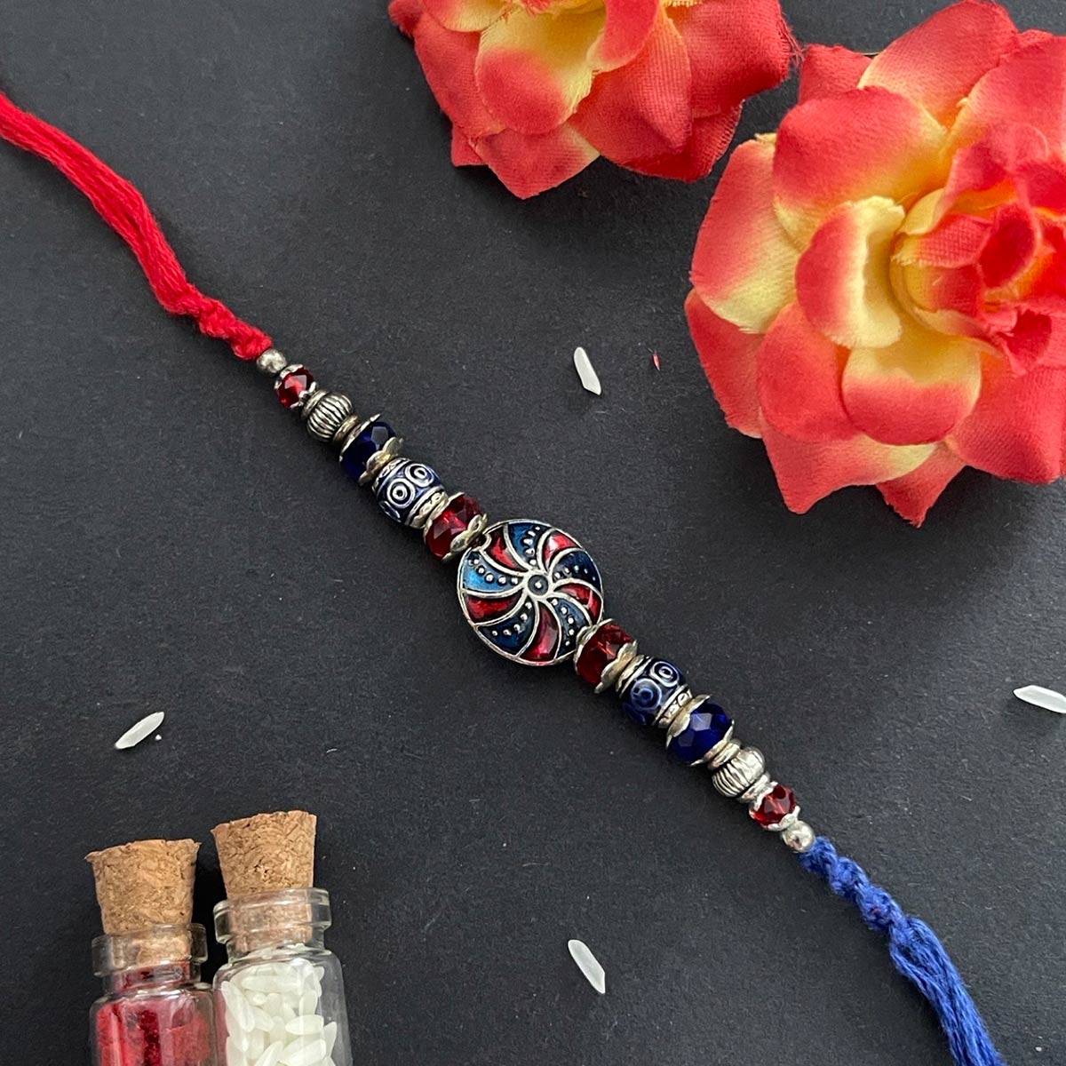 Digital Dress Room Beautiful Designer Rakhi Round Tibetan Crystal Beads Thread Rakhi