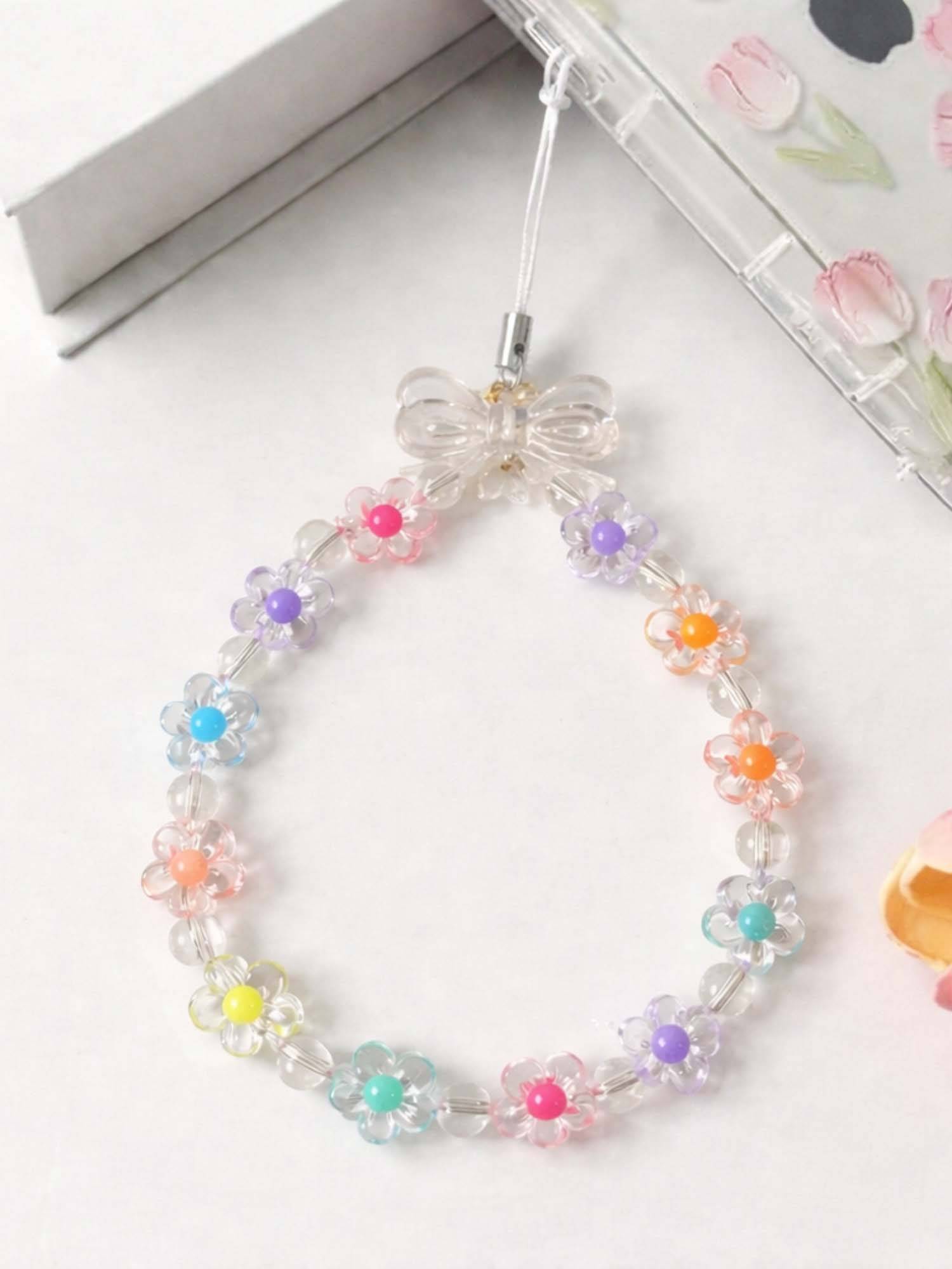 YELONA Beaded Phone Charm Wrist Strap Cute Floral Acrylic Multi Colour (S)