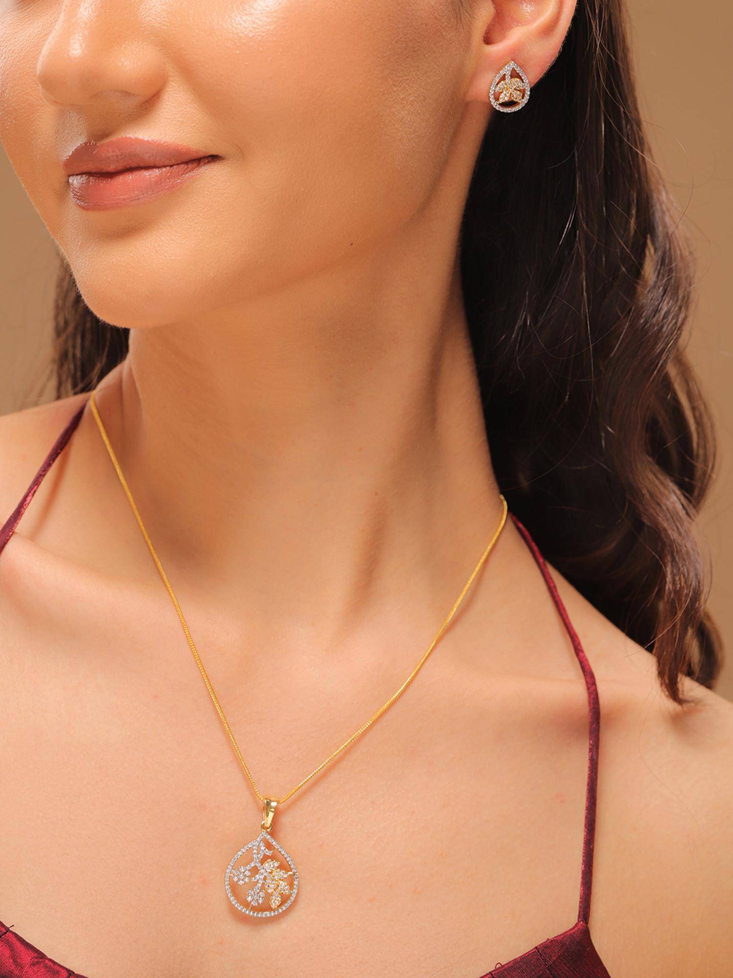 Voylla Gold Elegance Flora Aura American Diamond Necklace Set