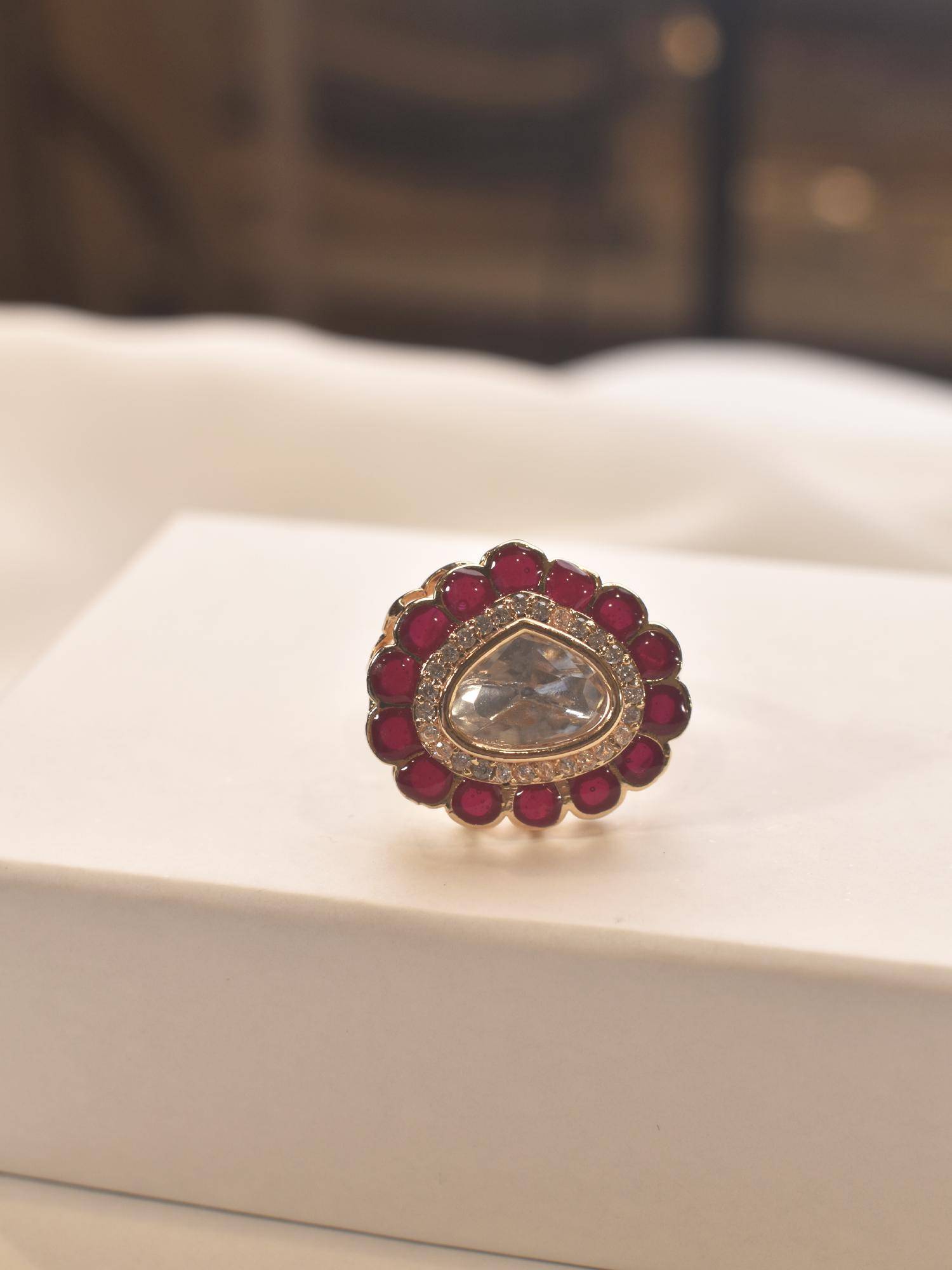 Peach Tassels Red Stone Finger Ring
