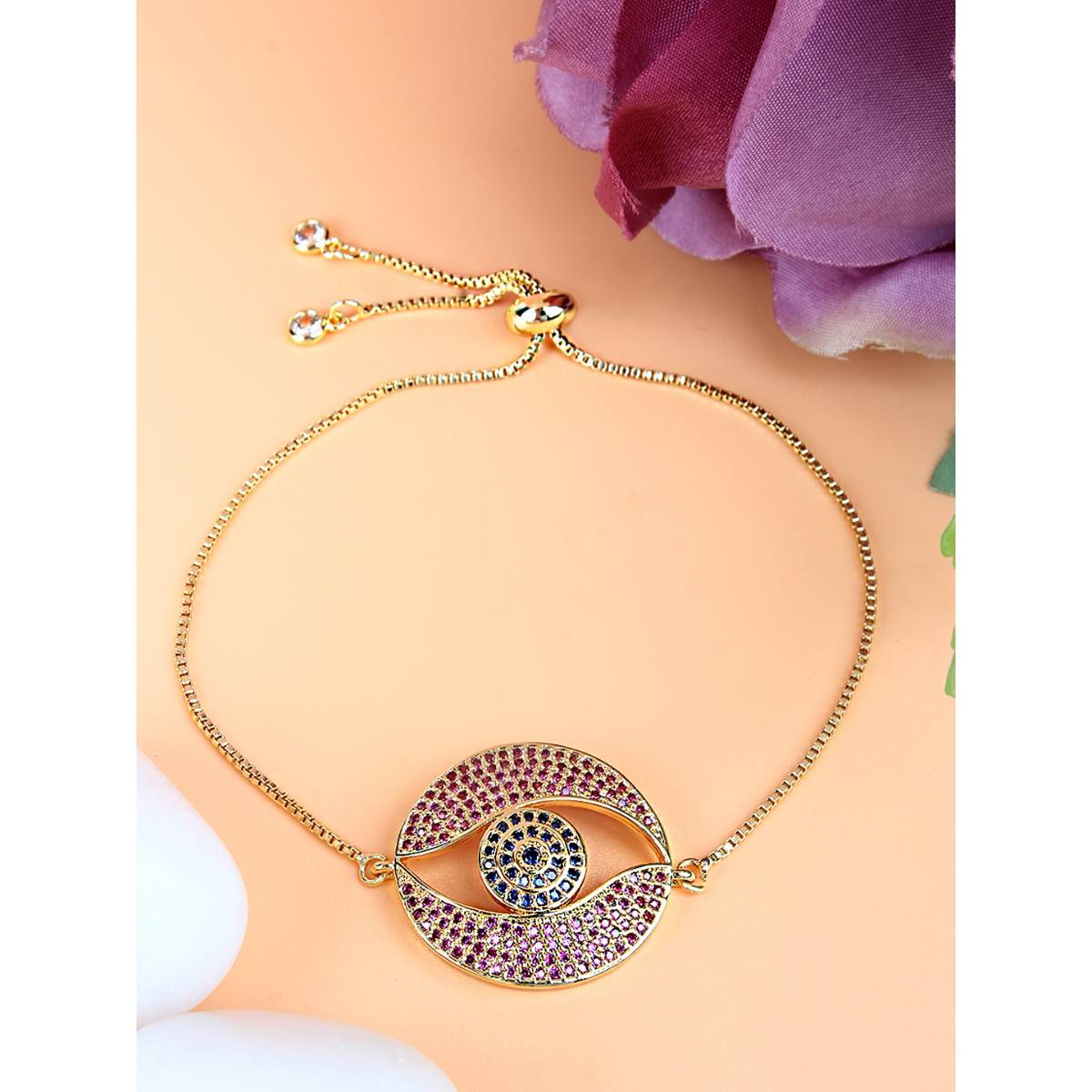 Da Firenzie Gold-Plated Multicolor CZ-Zarcone Stone Bracelet