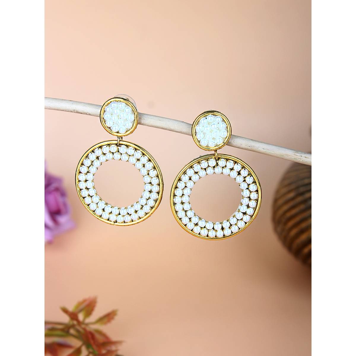 Da Firenzie Gold-Plated White Chemical Bead Drop Earrings