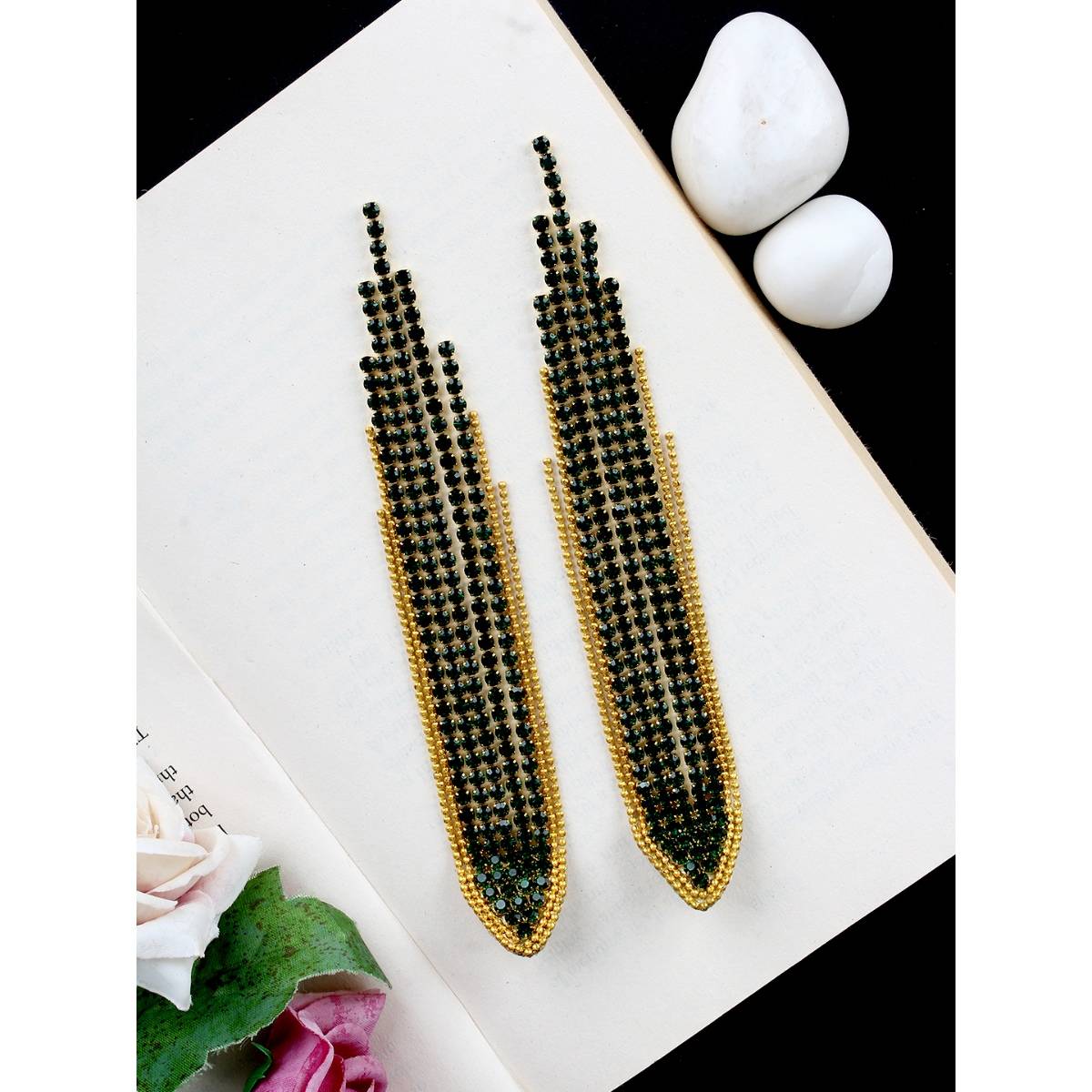 Da Firenzie Gold-Plated Green Rhinestone Drop Earrings