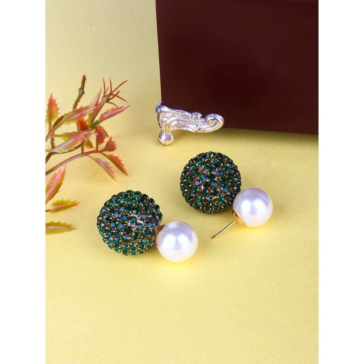 Da Firenzie Gold-Plated Green Rhinestone Drop Earrings