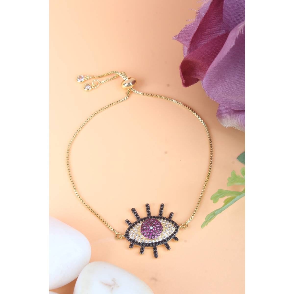 Da Firenzie Gold-Plated Pink CZ-Zarcone Stone Bracelet