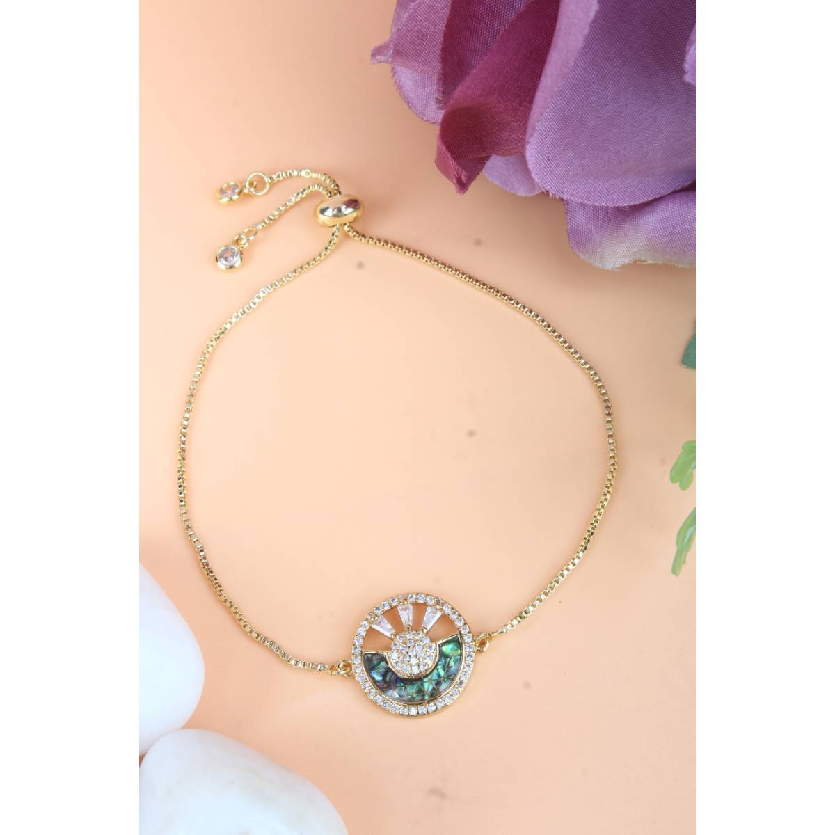 Da Firenzie Gold-Plated Blue CZ-Zarcone Stone Bracelet