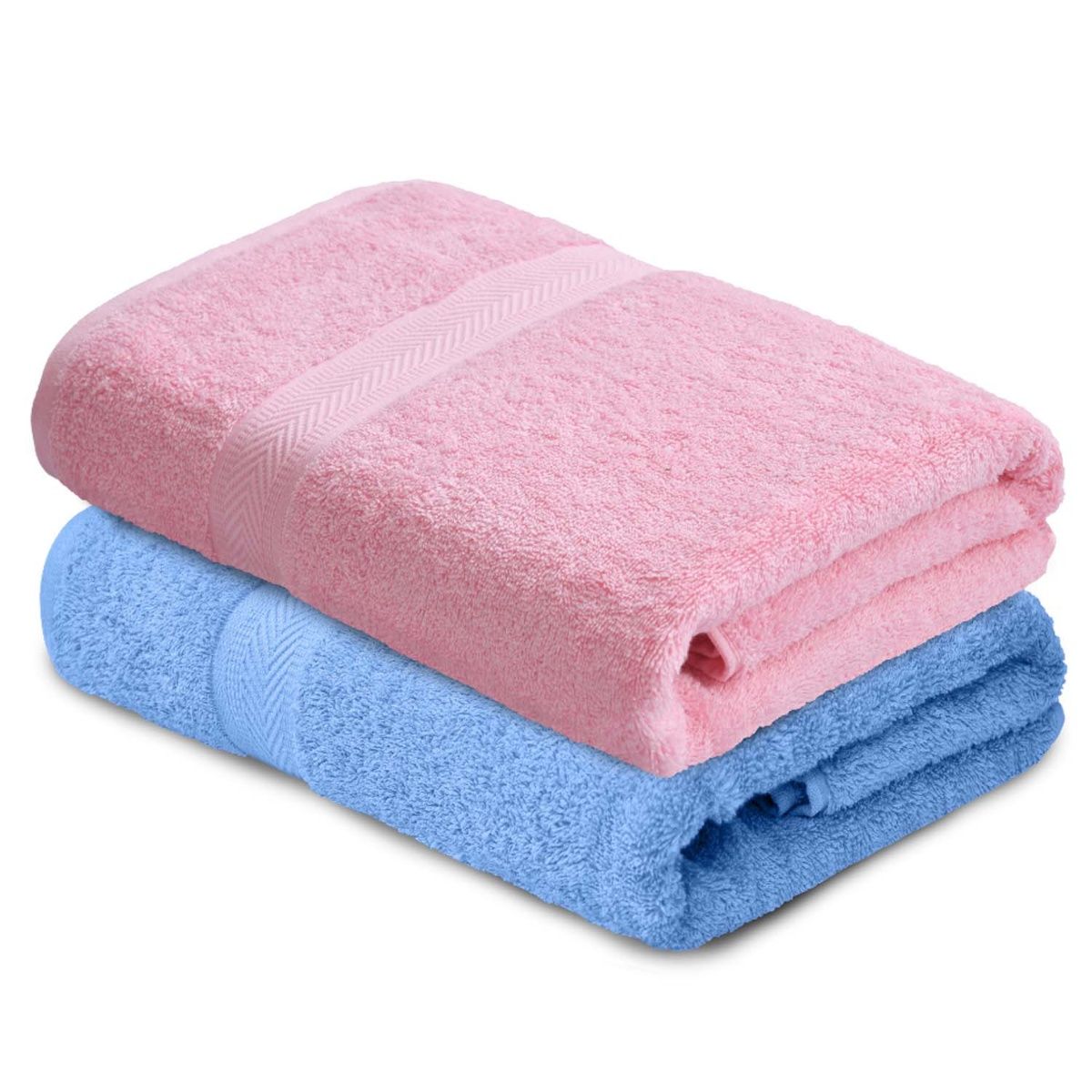Haus & Kinder 500 GSM Bath Towel Set (Pink & Blue) - Set of 2