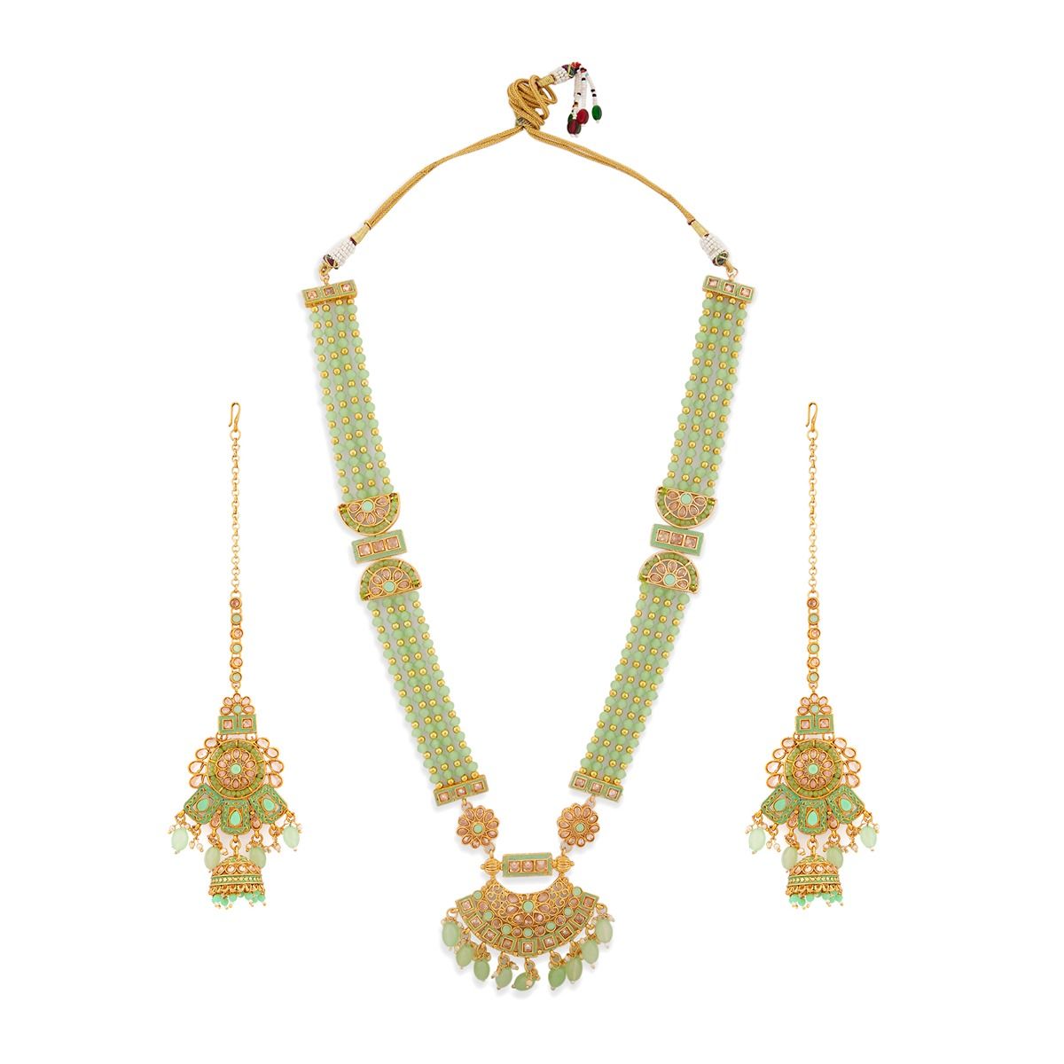 Zaveri Pearls Green Meenakari Multistrand Beaded Bridal Long Necklace ...