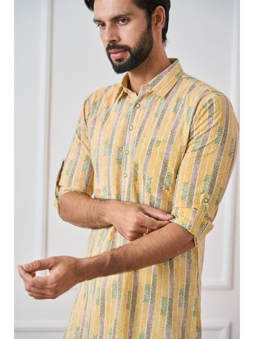 Buy See Designs Yellow Regular Pure Cotton Pathani Kurta Online