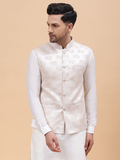 Buy See Designs Men Off White Kurta Pajama Gold Woven Design