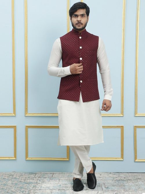 Mens Kurta Kurta Pajama Modi Jacket Wearing Style White