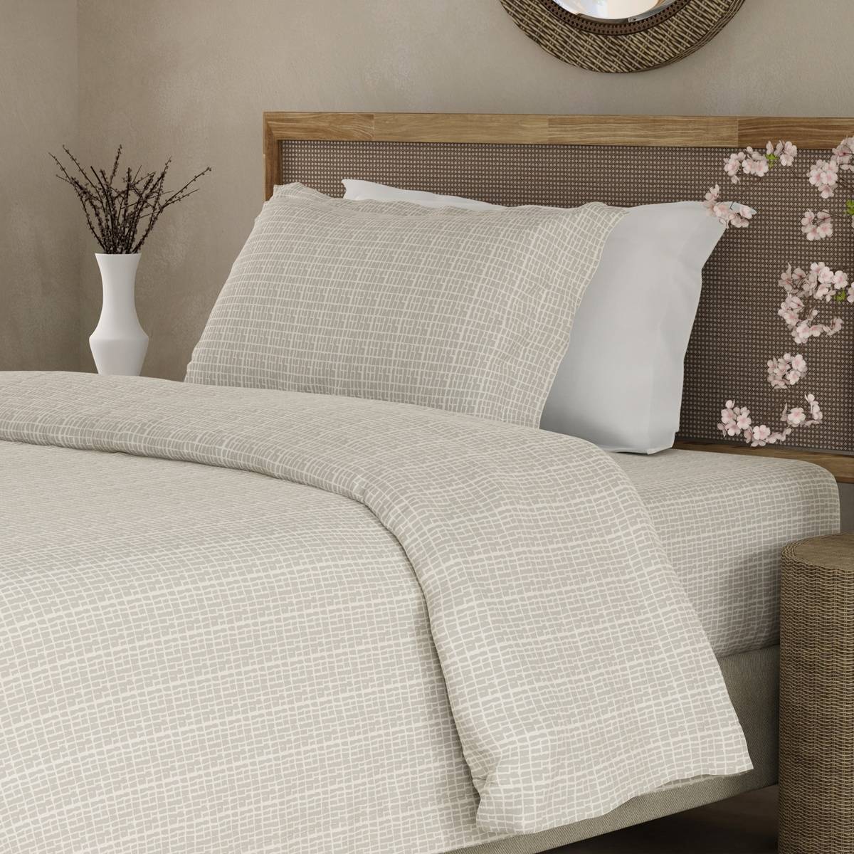 Boutique Living 100% Cotton 300 TC Single Grey Geometrical Print Bedsheet with Pillow Cover