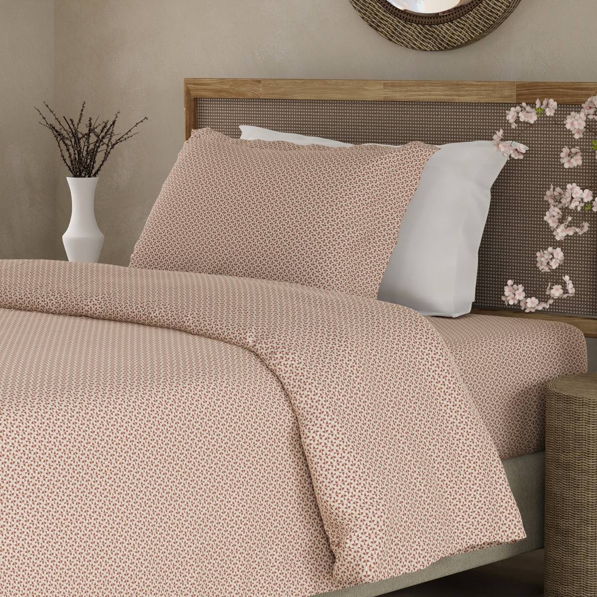 Boutique Living 100% Cotton 300 TC Single White Geometrical Print Bedsheet with Pillow Cover