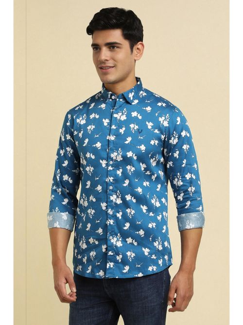 Buy Allen Solly Men Blue Custom Fit Print Full Sleeves Casual