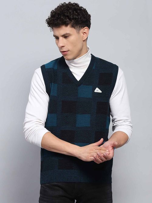 Mens Sweater Monte Carlo Sleeveless Sweater Men Black Solid V Neck