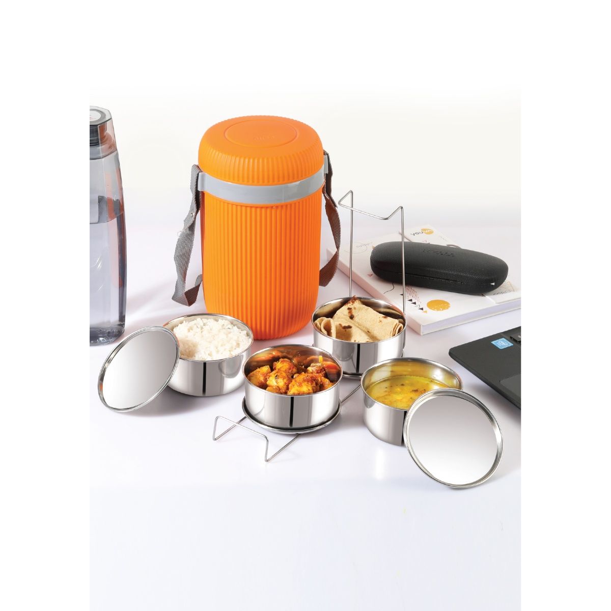 CELLO Wow Lunch Box with Inner Stainless Steel, 4 PCs, Orange: Buy ...