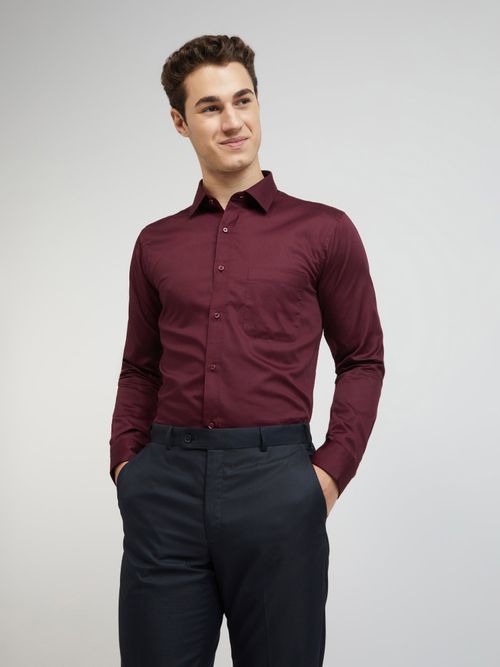 Raymond Solid-plain Dark Maroon Formal Shirt